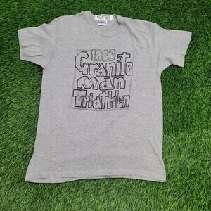 Vintage 1983 Hanes Shirt S/M 19x25 Gray Granite Man Triathlon